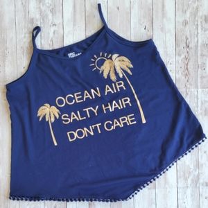 Epic Threads Navy Blue Top | loose fit tank | "Ocean Air Salty Hair Don't Care"